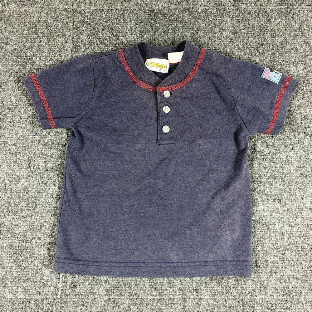 Vintage Y2K Disney Baby Shirt Boys 18M Blue Baseball Tee Baseball Buttons Faded‎